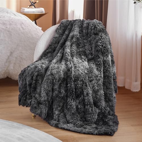 Bedsure GentleSoft Fluffy Black Blanket Cozy Gifts for Men, Black Home Decor Soft Fuzzy Plush Thick Warm Sherpa Fleece Fau...