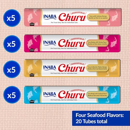 INABA Churu Cat Treats, Lickable, Squeezable Creamy Purée Cat Treat with Green Tea Extract & Taurine, 0.5 Ounces Each Tub...