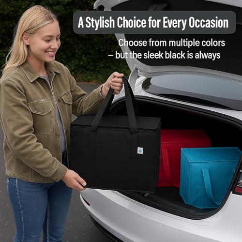 musbus 4-Pack insulated trunk organizer car cooler bag Food Insulated Grocery shopping bags, Black, reusable,zipper,foldab...