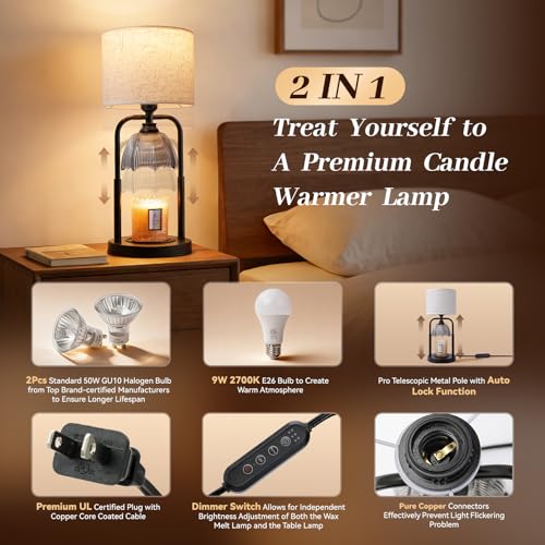 Safe Candle Warmer Lamp for Kids/Pets Flameless Electric Wax Melt Warmer Lamp for Large 3 Wicks Jar Candles with Long Last...