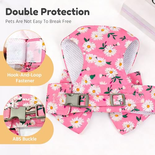 BAEJMJK Dog Harness and Leash Set with Bow Knot No Pull Pet Daisy Floral Harness with D-Ring Soft Mesh Dog Harness Vest Se...