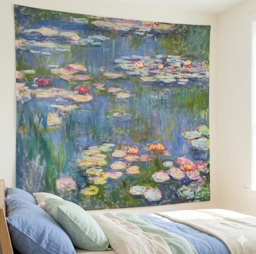 Avinyl Monet Waterlily Wall Tapestry, Green Floral Plant Art Poster for Bedroom Girls Boys, Small Nature Flower Pond Wall ...