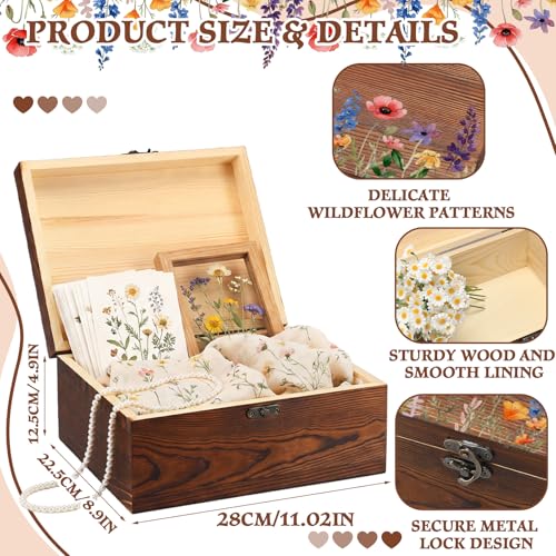 Gerrii Wildflower Wooden Keepsake Box Wedding Baby Shower Spring Flower Memory Storage Box with Buckle for Birthday Bridal...