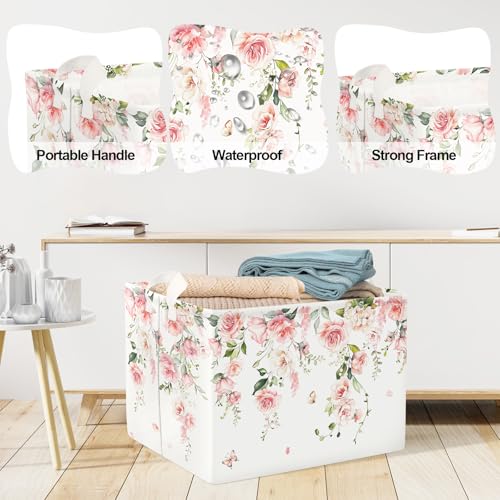 Clastyle Flower Girl Book Storage Basket Spring Summer Floral Women Clothes Organizer Bin Parents Gift Toy Box for Bedroom...