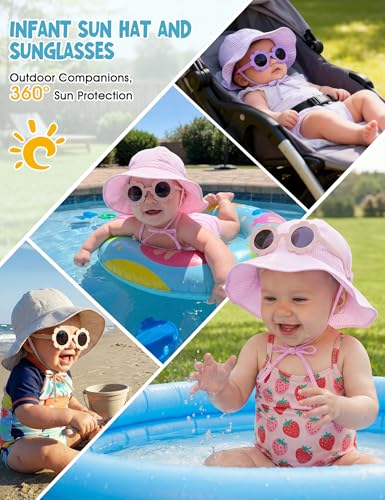Durio UPF50+ Baby Sun Hat and Sunglasses - Sun Protection Hat for Boy Girl, Wide Brim Summer Beach Hats for Newborn Toddler