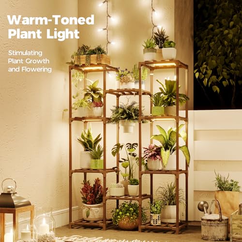 Bamworld Plant Stand with Grow Light Plant Shelf for Mutiple Pots Large Plant Holder for Living Room Patio Boho Home Decor...
