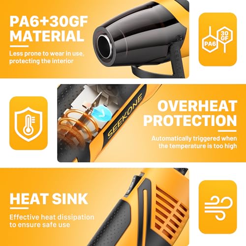 SEEKONE Mini Heat Gun, 350W 2-Temp Settings 500℉ & 842℉（260℃& 450℃） Fast Heat Hot Air Gun Tool with Reflector Nozzle and ...