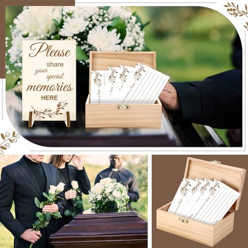 Joottuan Share a Memory Cards Wooden Box for Celebration of Life Decorations with 100 Pcs Funeral Memorial Cards 2 Wood Si...