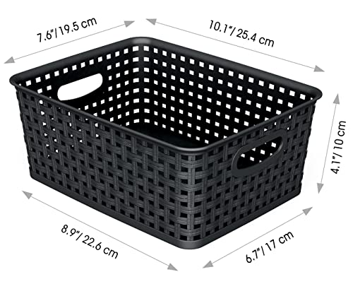 WYT Woven Storage Organizer Basket, 6-Pack Black Plastic Weave Baskets, 10.1 x 7.55 x 4.1