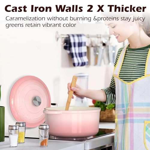 Umite Chef 5QT Enameled Cast Iron Dutch Oven Pot with Lid, Heavy-Duty Cookware for Bread Baking, Braising, Stews, Roastin...