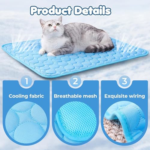 Dog Cooling Mat, Pet Cooling Mats, Summer Cool Pads Pet Mat Outdoor for Dogs & Cats, Machine Washable (Blue, L: 70×55 cm |...