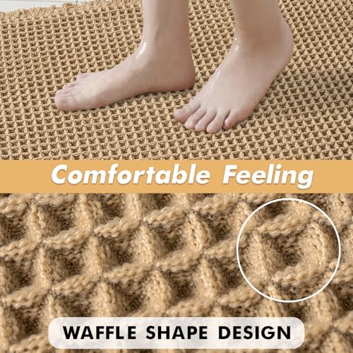 MIULEE Set of 2 Waffle Bathroom Rugs, Boho Bath Rugs Non Slip Washable, Super Absorbent Bath Mats, Ultra Soft Rubber Backe...