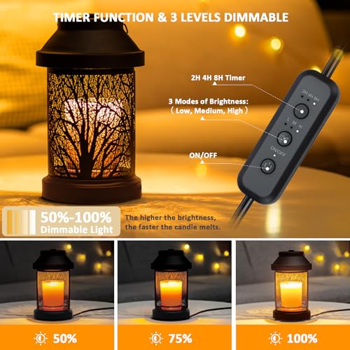 Candle Warmer Lamp - Vintage Candle Warmer Lantern with Timer & Dimming Function, Electric Candle Lamp Warmer Home Bedroom...