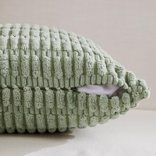 Fancy Homi 2 Packs Sage Green Decorative Throw Pillow Covers 18x18 Inch for Living Room Couch Bed Sofa, Soft Striped Cordu...