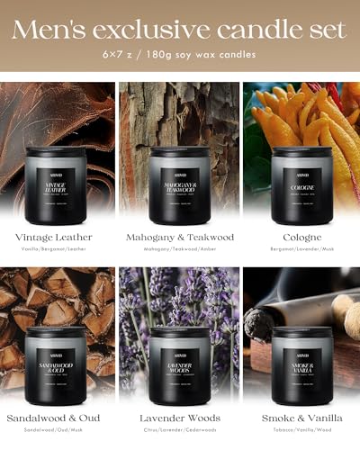 AOOVOO Scented Candles Set - 6 Pack Men Candles for Home Scented, 42 oz Soy Wax, 300 Hour Long Lasting Candle, Soy Candle ...