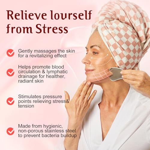 AAJP Gua Sha Facial Tools and Face Roller Set, Stainless Steel Facial Sculpting Eyes Roller Guasha for Face, Chin & Jawlin...