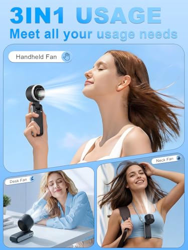 KIMWIND Portable Handheld Turbo Fan, 5 Gear Wind, Battery Operated, Up to 13 Working Hours Rechargeable Fan, 3 IN 1 Hand F...