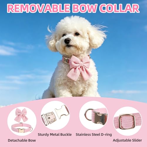 PUPTECK Dog Harness Collar and Leash Set, Adjustable No Pull Pet Vest Harness, Soft Mesh Corduroy with Cute Bow Tie, for S...