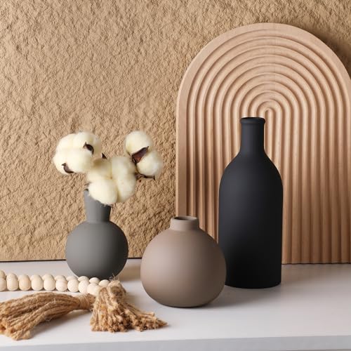 Ceramic Vase Set of 3, Vases Home Decor Rustic Farmhouse Decor Pottery Vases for Bouquet Pampas Grass Dried Fresh Flowers,...