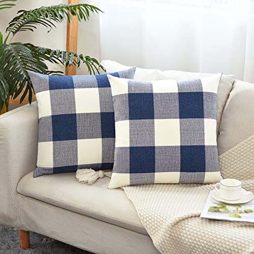 Tosewever Set of 2 Buffalo Check Plaid Pillow Covers Farmhouse Rustic Pillow Cases, Cotton Linen Throw Pillow Covers Cushi...