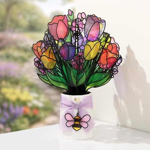 Lovepop Vibrant Tulip Suncatcher Bouquet - 3D Pop Up Paper Flower Bouquet for Mom, Her, Him, Women (Mother's Day, Birthda...