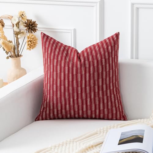 Kevin Textile Valentines Farmhouse Decorative Throw Pillow Covers Boho Woven Texture Burlap Linen Cushion Cover Striped Pi...