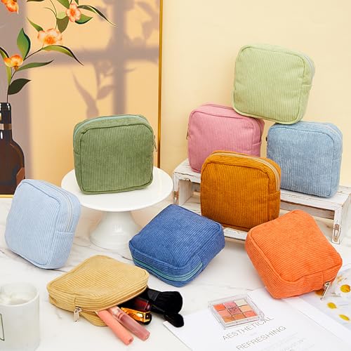 Dansydaisy 9 Pcs Sanitary Storage Pouch Mini Corduroy Makeup Bag Valentine's Day Period Pouch Gift Tampon Bag for Women Te...