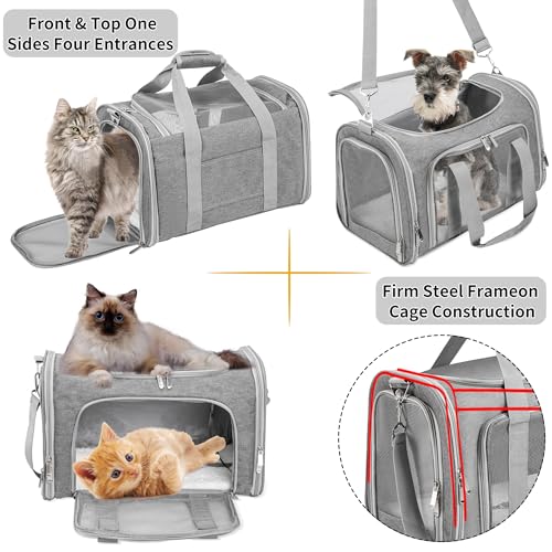 Soft-Sided Cat/Dog/Pet Carrier, Collapsible Pets Travel Carriers for Big Cats/Small Dogs with Shoulder Strap & Removable M...