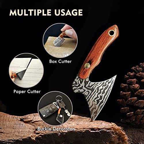 STARDW Damascus Pocket Knife Set, EDC Knife with Sheath,Mini Chef Keychain Knife Set, Tiny Things for Box Cutter Letter Op...