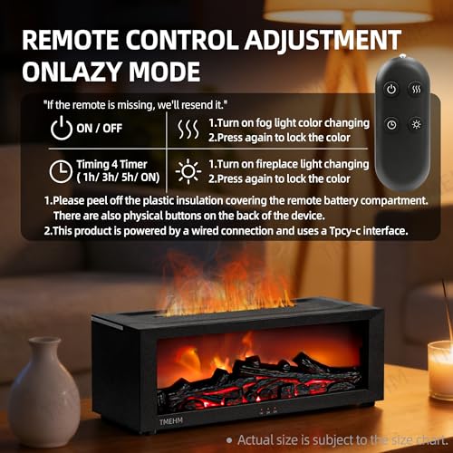 TMEHM Fireplace Flame Air Diffuser Humidifier,7 Colors Aromatherapy Essential Oil Diffuser,Ultrasonic Aroma Humidifier wit...