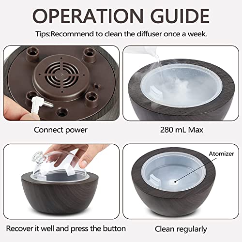 280ml Glass Essential Oil Diffuser Aromatherapy Diffusers Ultrasonic Cool Mist Humidifier with 2 Mist Modes & 7 Color LED ...