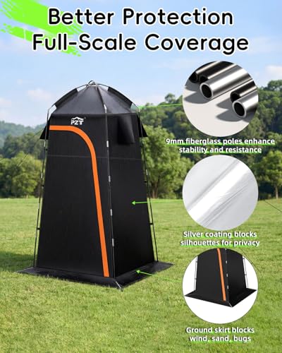 PZT Large Shower Tent, Portable Privacy Tent with Mesh Floor & Carrying Bag, Lightweight & Sturdy, Easy Set Up, Portable C...