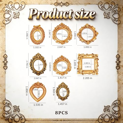 Hubaltuye 8 Pcs Mini Frames Mini Golden Frames, Small Photo Frames with Carved Edges Decorative Picture Frames for Wall Ha...