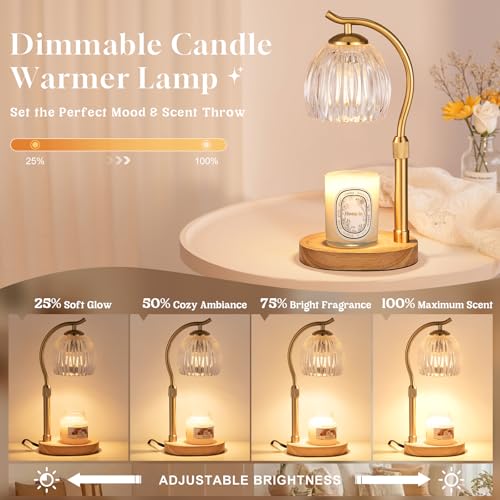 Candle Warmer Lamp with Timer & Dimmer, Adjustable Height Flower Wax Melt Warmer, Cozy Home Decor, House Warming Gifts,Vin...