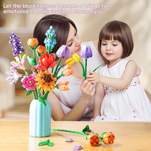 Sawaruita Flowers Bouquet Botanicals Building Blocks Set for Adults - 1006 Pcs Wildflowers with Vase Home Decor Gift Mothe...