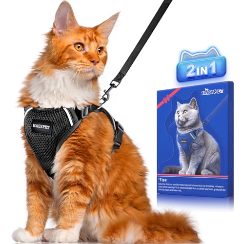 Halypet Cat Harness and Leash Set [ MAX Safety Third Generation ] Escape Proof Soft Adjustable Cat Leash Breathable Comfor...