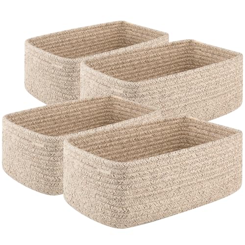 OIASKET 4 Pack Small Storage Shelf Baskets for Organizing, Mini Woven Rope Storage Bins for Towels, Cute Decorative Closet...