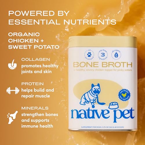 Native Pet Bone Broth for Dogs and Cats - Chicken Bone Broth Powder Dog Food Toppers for Picky Eaters - Provides Extra Nut...