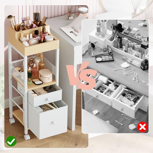HOOBRO Makeup Organizer Cart, Floor Makeup Storage with Fabric Drawers, Mobile Vanity Organizer, Cosmetics Display Cases, ...