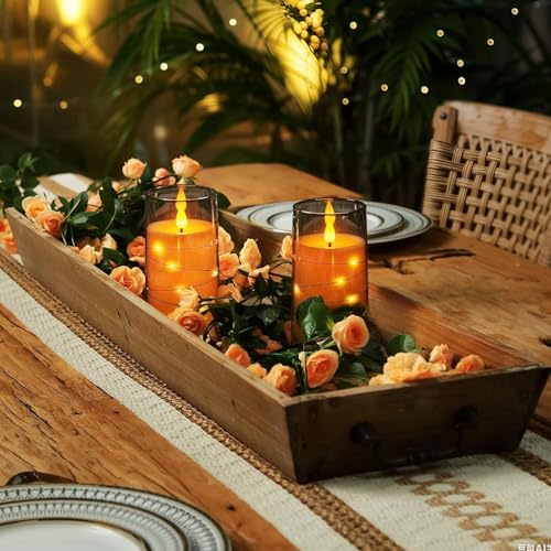 Homemory Flameless Candles with Embedded Star String Fairy Lights, Battery Operated Candles, LED Candle, Fake Candles with...