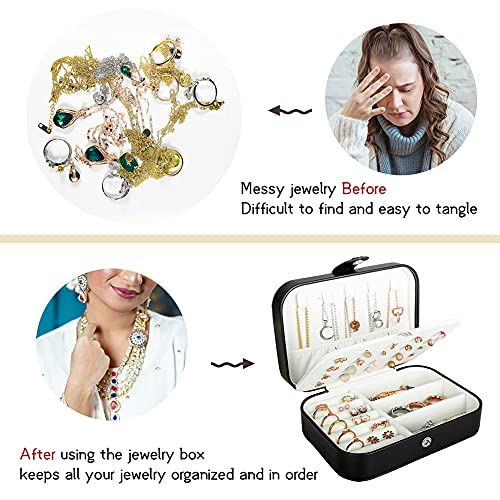 Hatori Travel Jewelry Box, PU Leather Small Jewelry Organizer for Women Girls, Portable Mini Travel Case Display Storage H...