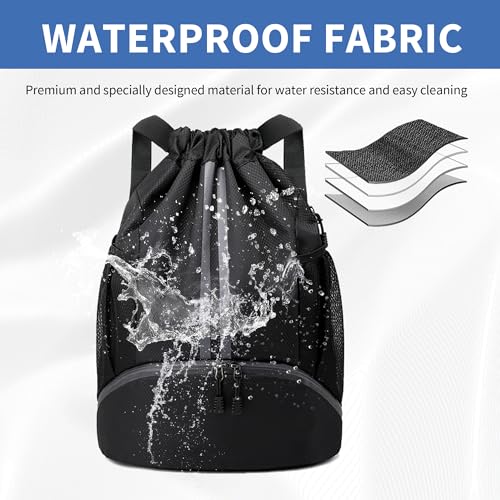 JELUTAR Drawstring Backpack Gym Bag with Shoes Compartment for Soccer, Basketball, Swim, Water-Resistant String Backpack B...