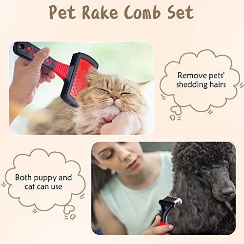 4 Pieces Pet Grooming Kit - Dematting Combs, Slicker Brush, and Steel Comb for Removing Knots and Hair from Dogs, Cats, an...
