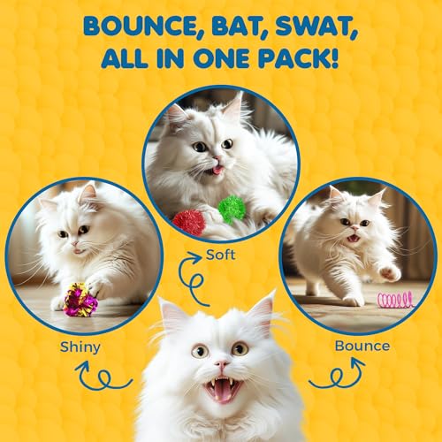 SunGrow Cat Toy Variety Pack, Feline Entertainment for Indoor Kitten, Lightweight, Colorful, Pet Interactive Chase Toys, A...