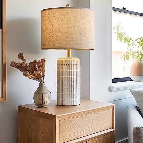PoKat 23" Modern Ceramic Table Lamp Set of 2 for Living Room White Desk Lamps for Bedroom Farmhouse Bedside Nightstand Lam...