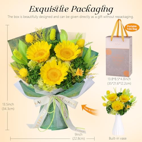 Preserved Sunflower Bouquet - Forever Flowers for Delivery, Long-Lasting Flower with Gift Box, Eternal flowers Bouquet, Mo...
