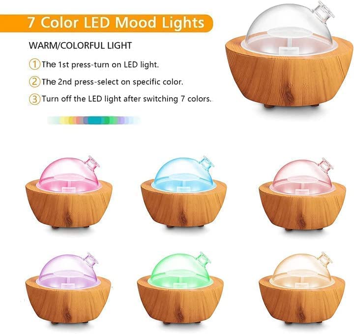 280ml Glass Essential Oil Diffuser Wood Grain Base Air Aroma Diffusers for Aromatherapy Cool Mist Humidifier with Safe Aut...