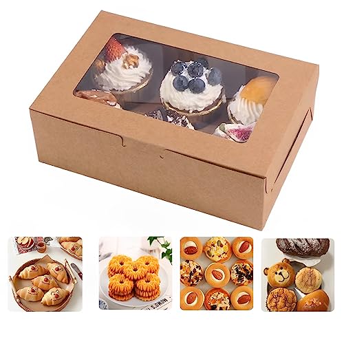 VANKUTL 8x6x2.5 Inches 20pcs Brown Bakery Boxes with Window, Cookie Boxes for Packaging, Treat Boxes for Cupcakes, Valenti...