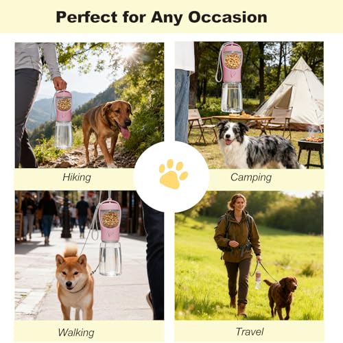Portable Dog Water Bottle with Food Container, BPA Free Travel Water Bottle for Dogs, 2-in-1 Dispenser Drinking Feeder for...