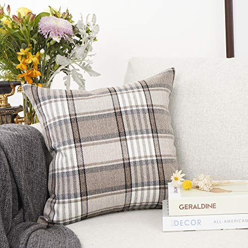 YOUR SMILE Retro Farmhouse Buffalo Tartan Chequer Stripe Plaid Cotton Linen Decorative Throw Pillow Case Cushion Cover Pil...